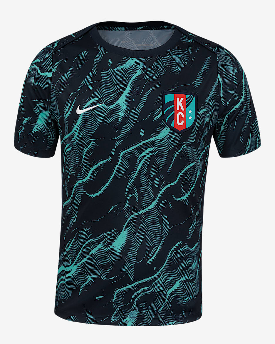Playera de manga corta Nike de la NWSL para antes del partido para hombre KC Current 2025 - Hiperturquesa/Obsidiana oscuro