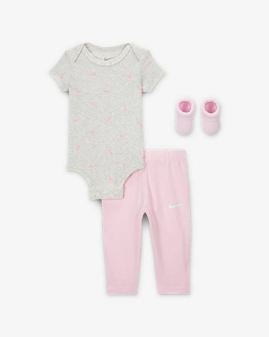 Conjunto de 3 piezas de body y pants con patrón tipo waffle para bebé Nike - Espuma rosa