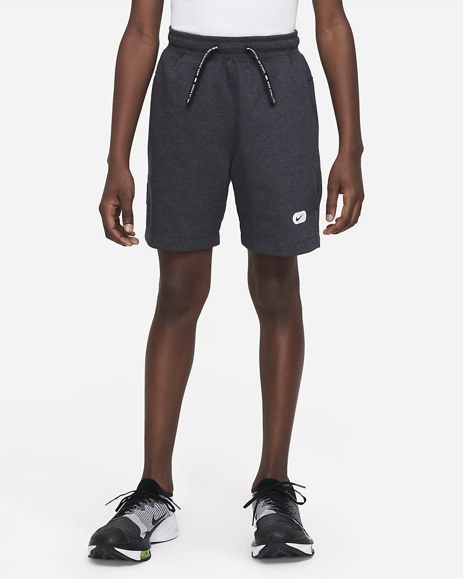 Nike Dri-FIT Athletics Older Kids' (Boys') Fleece Training Shorts - Black/Heather/White