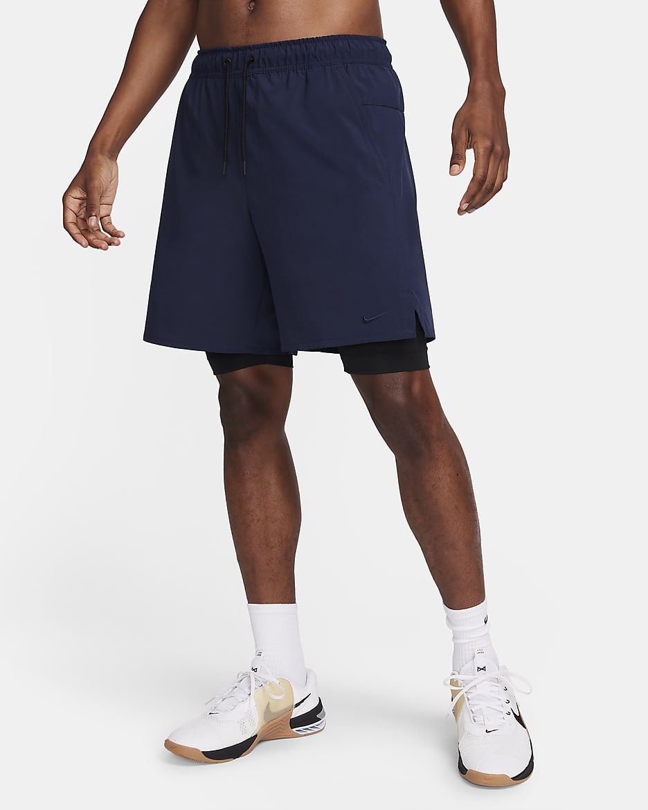 Shorts versátiles Dri-FIT de 18 cm 2 en 1 para hombre Nike Unlimited - Obsidiana/Negro/Negro/Obsidiana