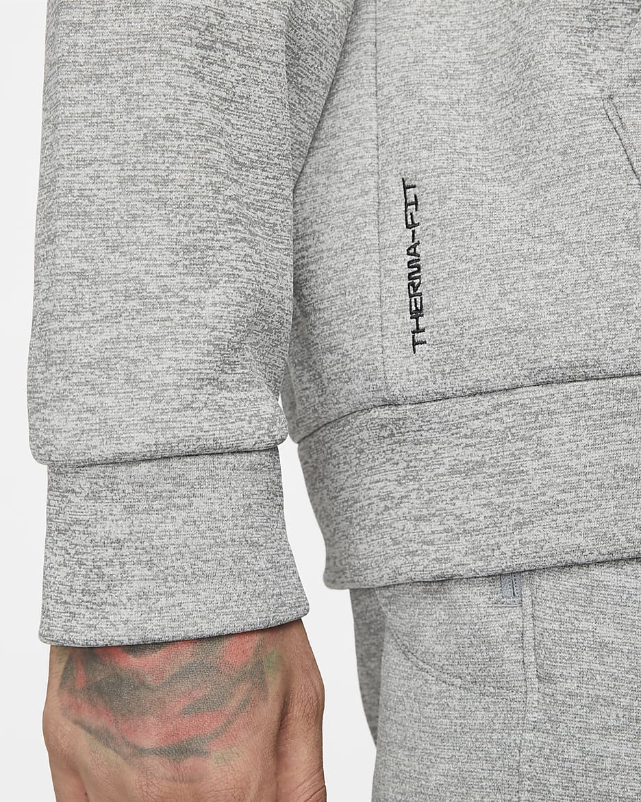 Nike Therma Men's Therma-FIT Full-Zip Fitness Top - Dark Grey Heather/Particle Grey/Black