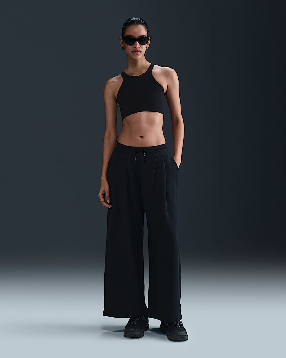 Pants de French Terry plisados de tiro medio para mujer Nike Sportswear Collection - Negro/Negro/Vela