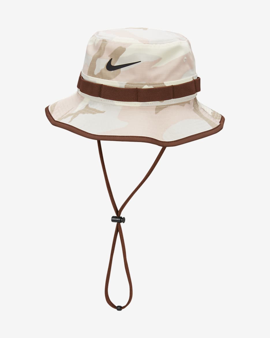 Bucket com estampado camuflado Nike Dri-FIT Apex - Coconut Milk/Cacao Wow/Preto