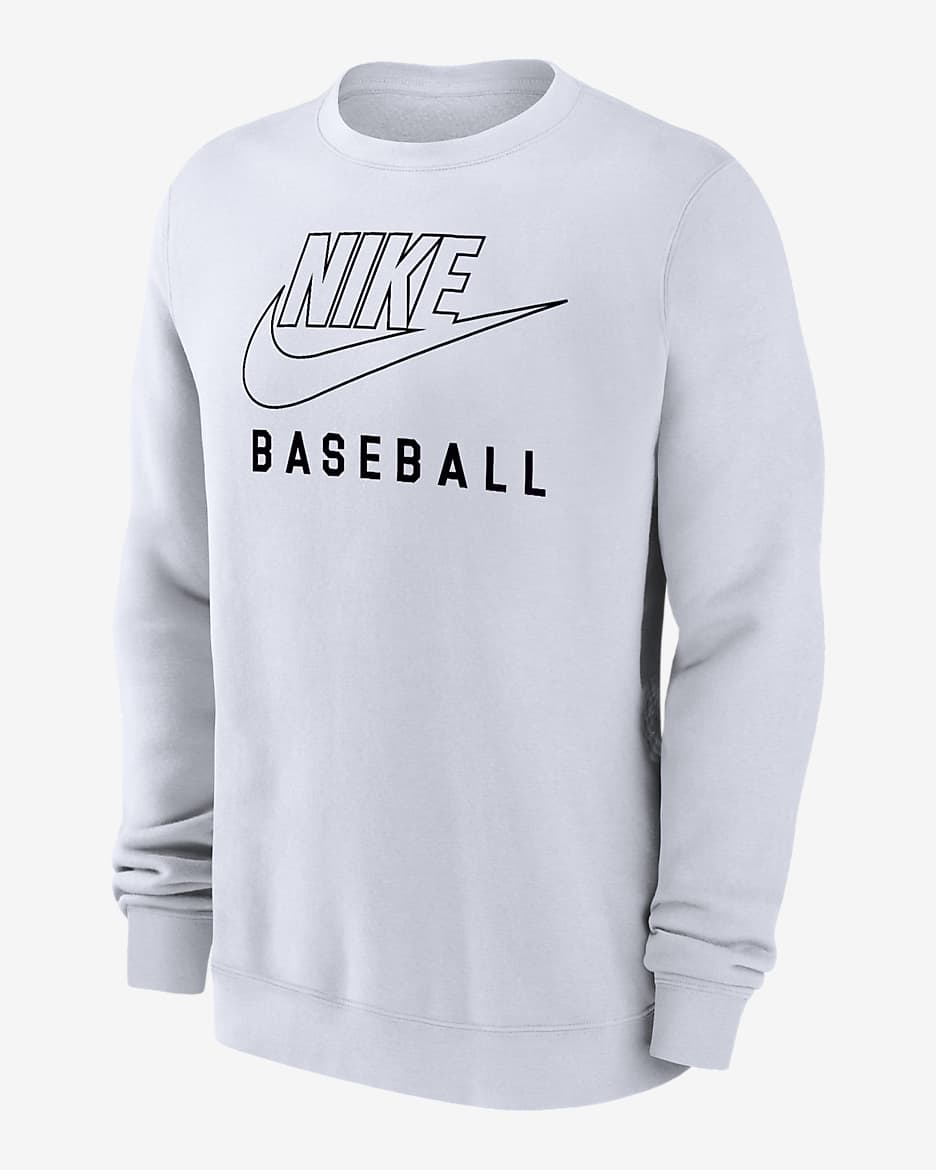 Nike Swoosh Club Fleece Men's Baseball Pullover Crew-Neck Sweatshirt - White