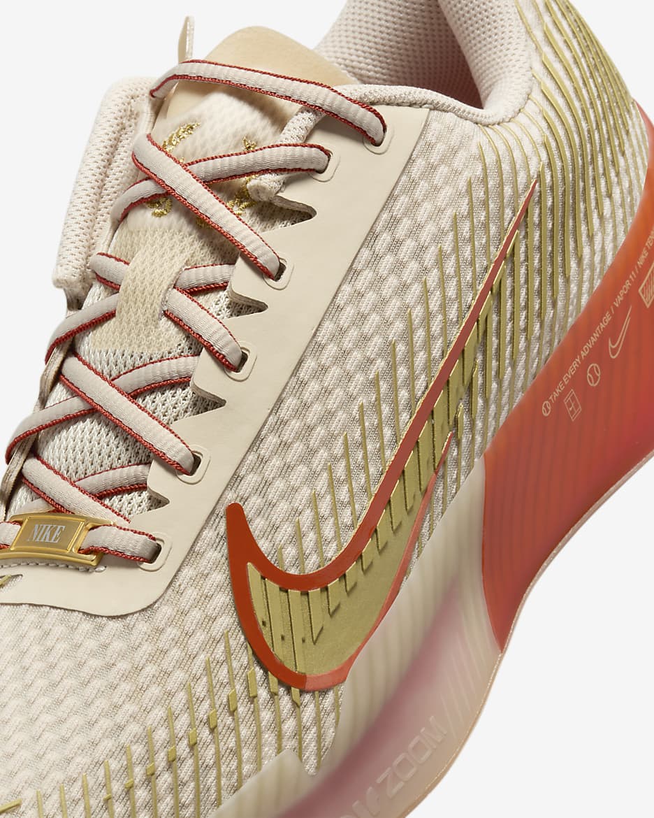 NikeCourt Vapor 11 Premium Women's Hard Court Tennis Shoes - Sanddrift/Rust Factor/Gum Medium Brown/Metallic Gold