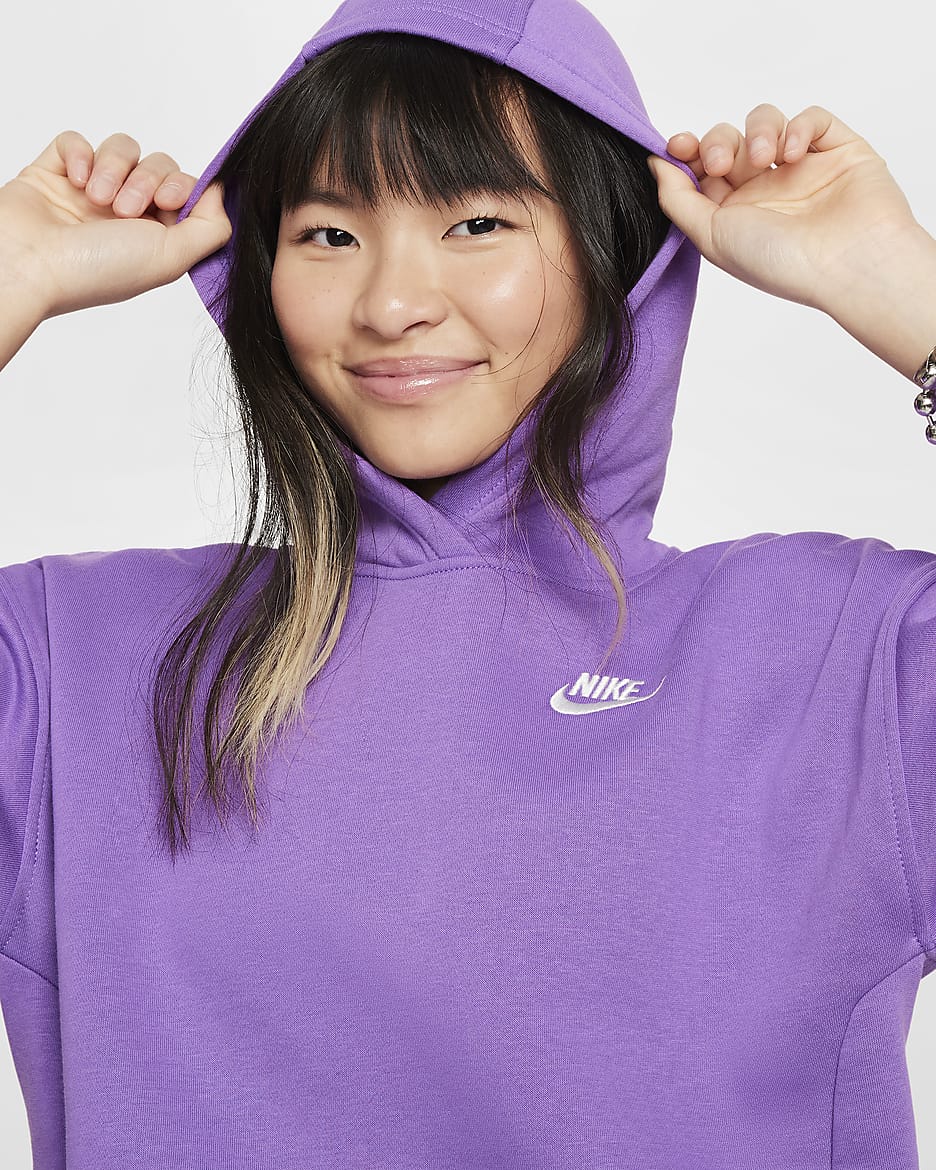 Nike Sportswear Club Fleece Big Kids' Oversized Pullover Hoodie - Black Raspberry/White