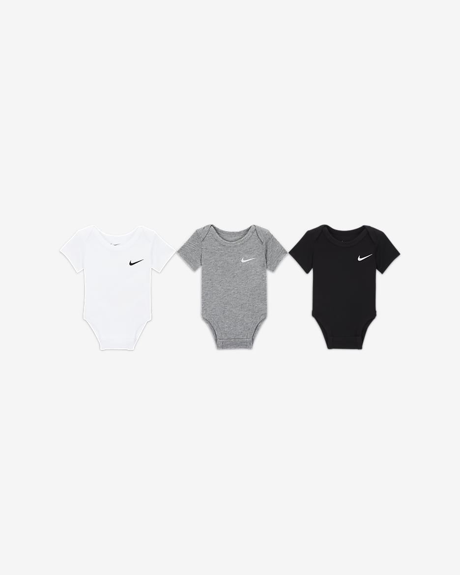 Nike Baby (3–6M) Swoosh Bodysuit (3-Pack) - Black