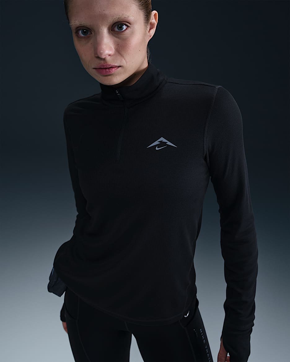 Haut de running deuxième couche Dri-FIT à 1/4 de zip Nike Trail pour femme - Noir/Anthracite/Flat Silver/Noir