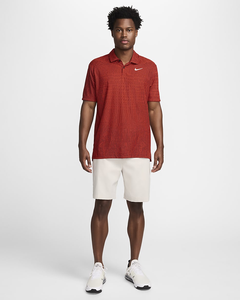 Nike Tour Dri-FIT ADV golfskjorte til herre - Picante Red/Burgundy Crush/Hvit