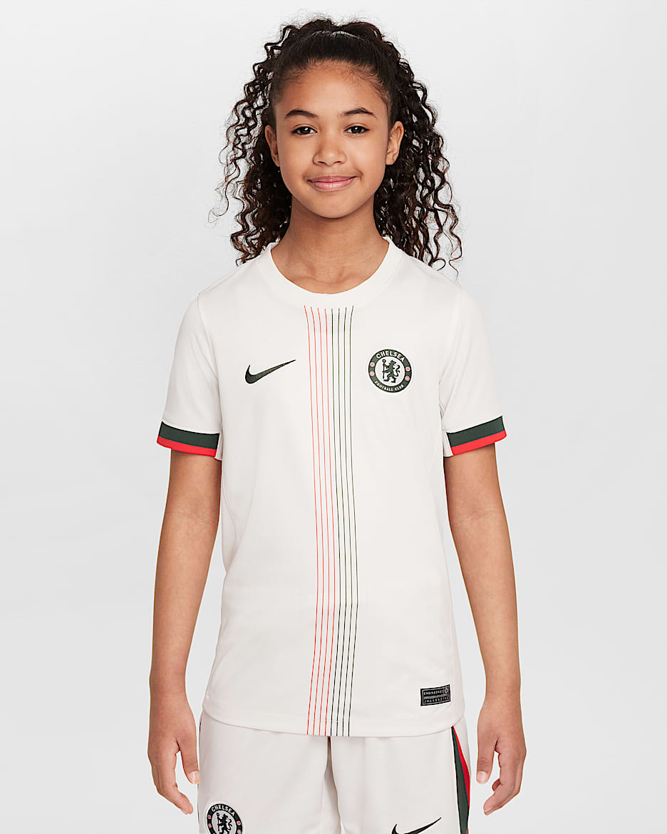 Segunda equipación Stadium Chelsea FC 2025/26 Camiseta de fútbol Replica Nike Dri-FIT - Niño/a - Phantom/Speed Red/Galactic Jade/Galactic Jade