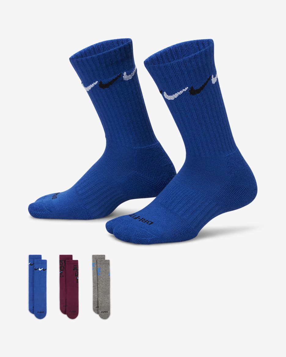 Calcetas para niños de preescolar Nike Graphic Dri-FIT Crew Socks (3 pares) - Royal juego