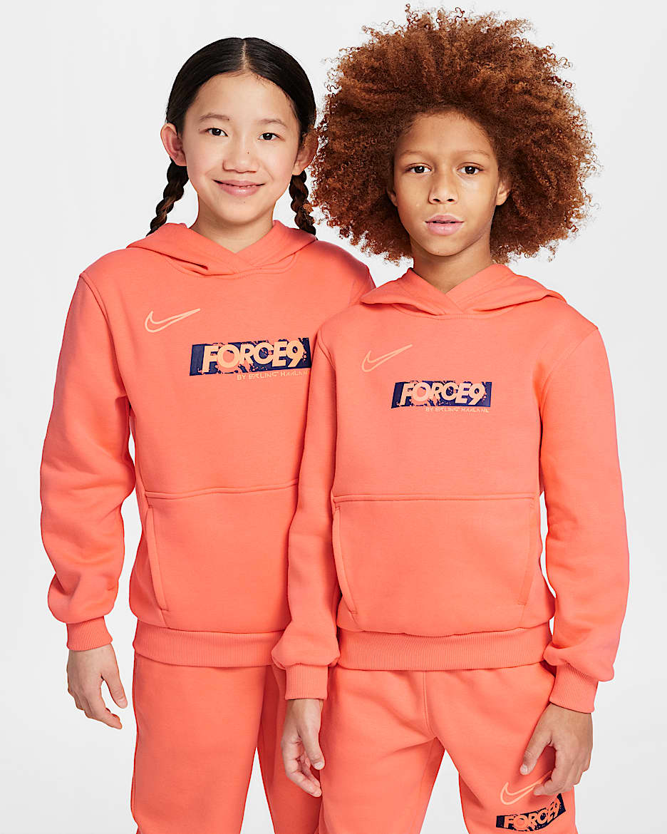 Erling Haaland Club Fleece Older Kids' Hoodie - Light Wild Mango/Orange Pulse