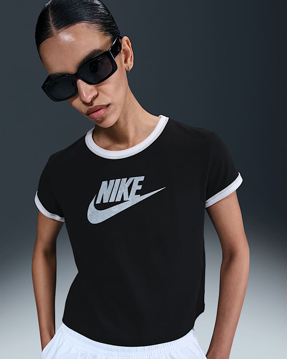 Nike Sportswear Women's Short-Sleeve Ringer T-Shirt - Black/White