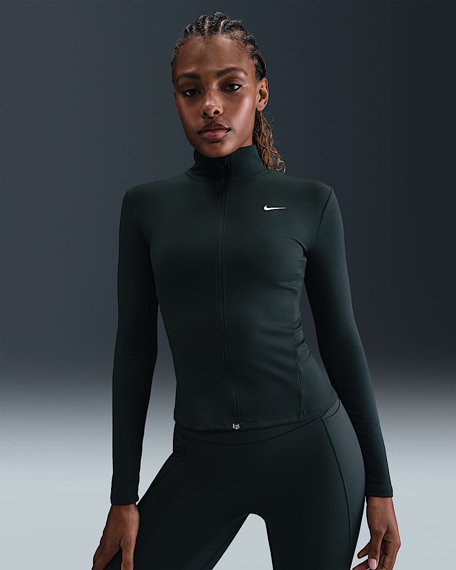 Veste à zip Dri-FIT Nike One Fitted pour femme - Seaweed/Blanc