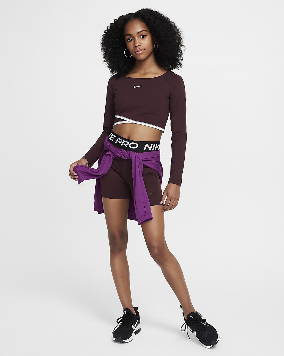 Nike Dri-FIT top met lange mouwen voor meisjes - Burgundy Crush/Wit/Smoke Grey/Wit