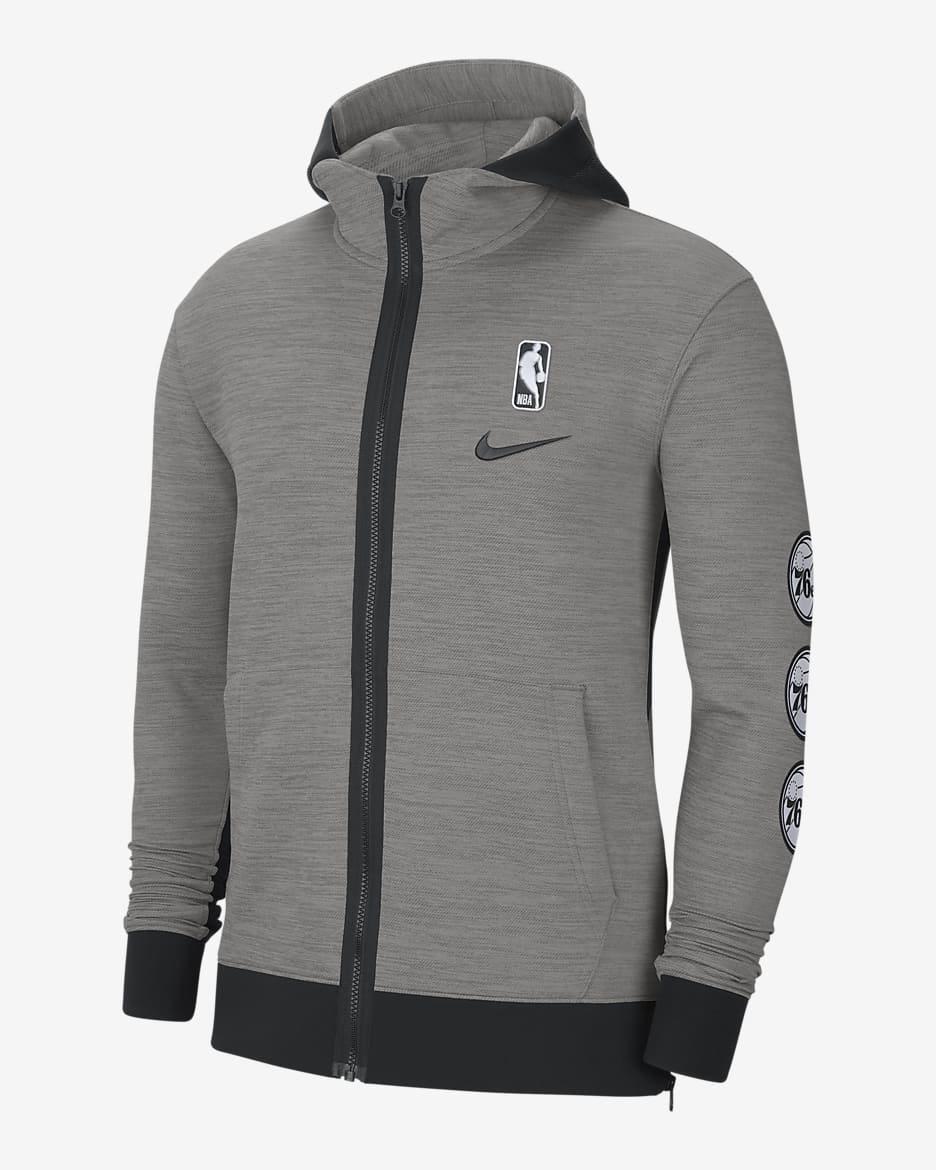 Sudadera con capucha de la NBA Nike Therma Flex para hombre 76ers Showtime - Gris oscuro jaspeado/Negro/Negro/Negro