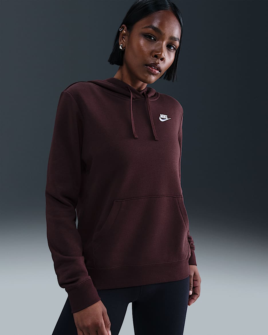 Nike Sportswear Club Fleece Women's Pullover Hoodie - Burgundy Crush/White