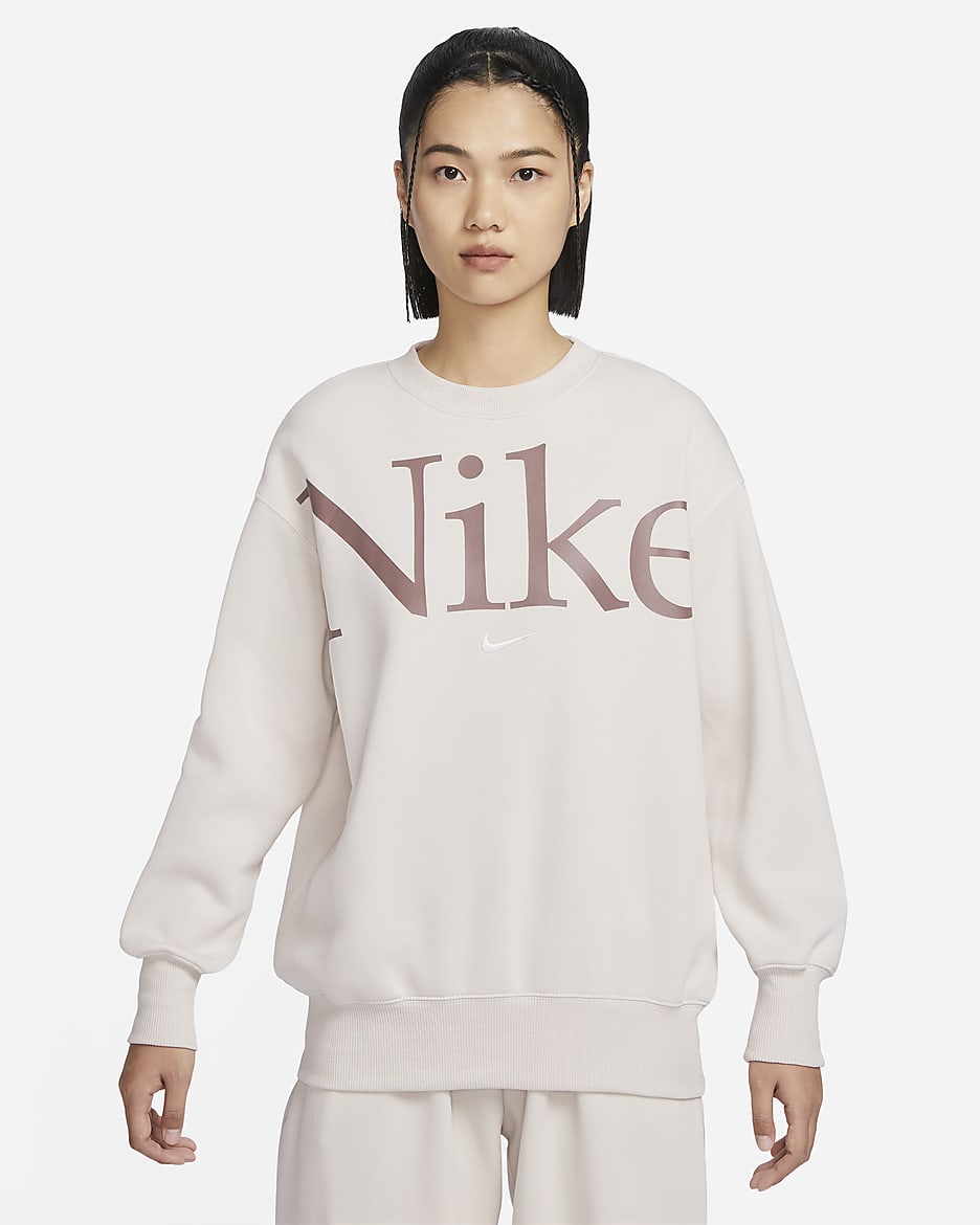 Nike Sportswear Phoenix Fleece Women's Oversized Crew-Neck Logo Sweatshirt - Light Orewood Brown/Smokey Mauve/Sail