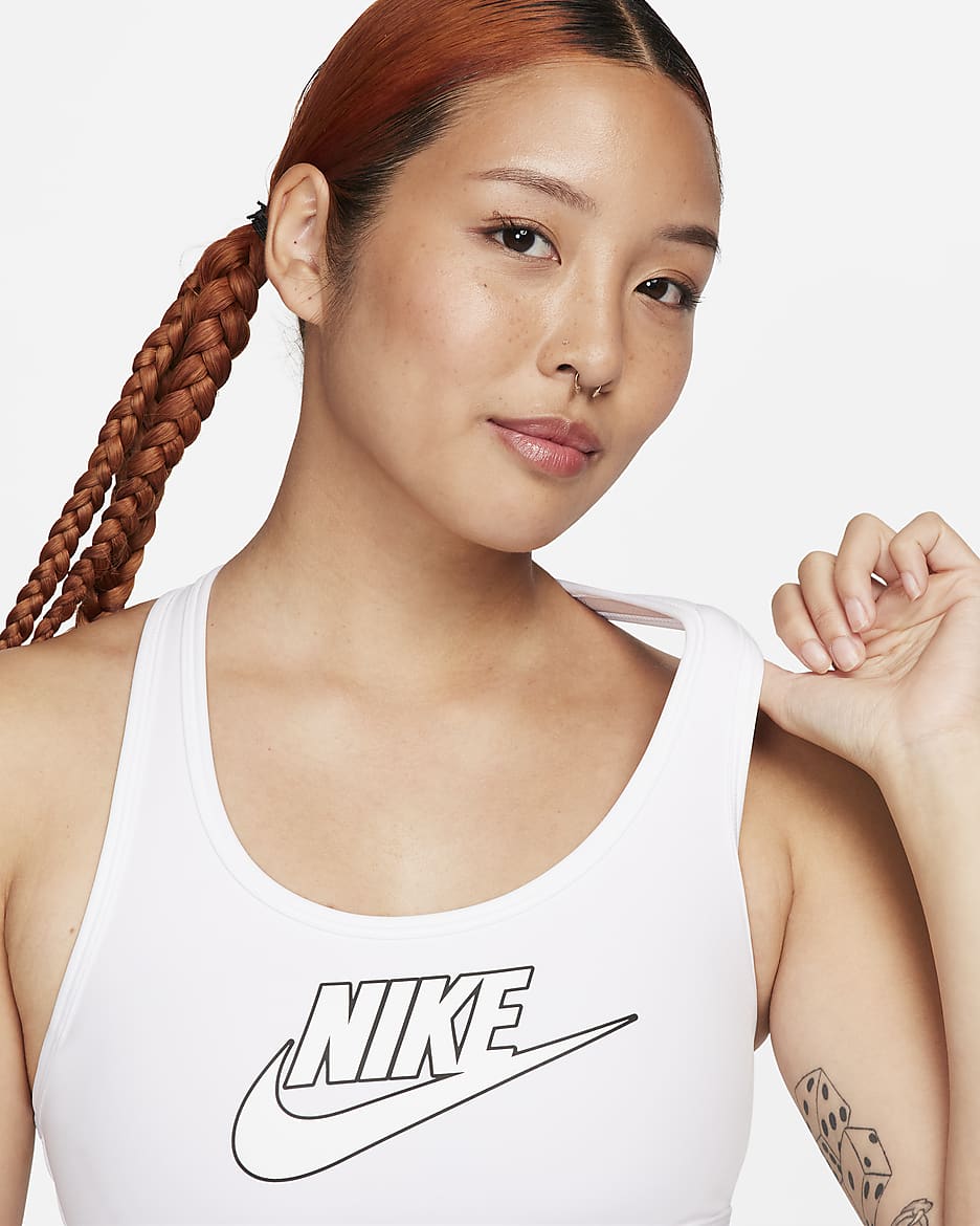 Nike Swoosh Medium Support Women's Padded Logo Sports Bra - White/Black/White