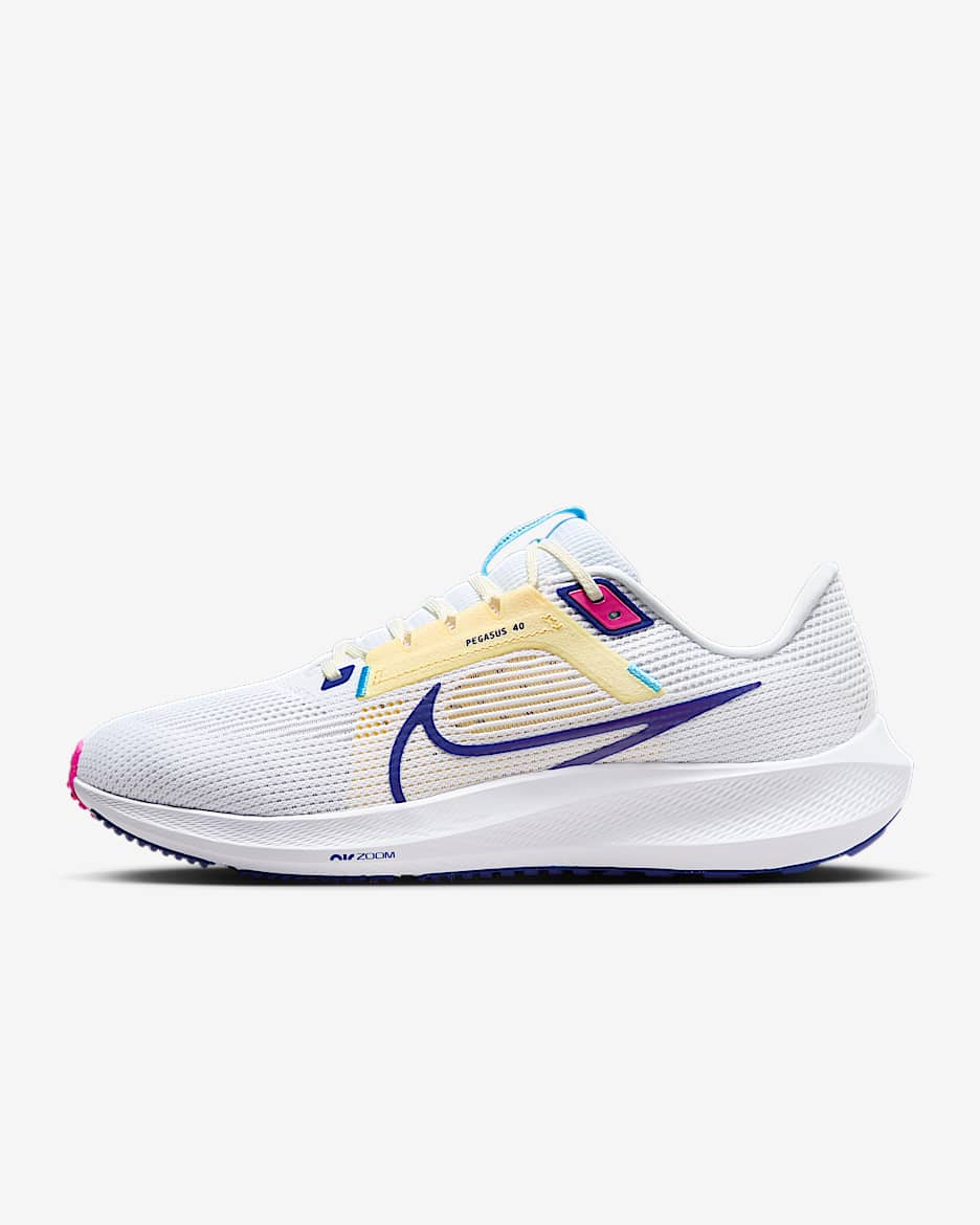 Nike Pegasus 40 Men's Road Running Shoes - White/Photon Dust/Fierce Pink/Deep Royal Blue