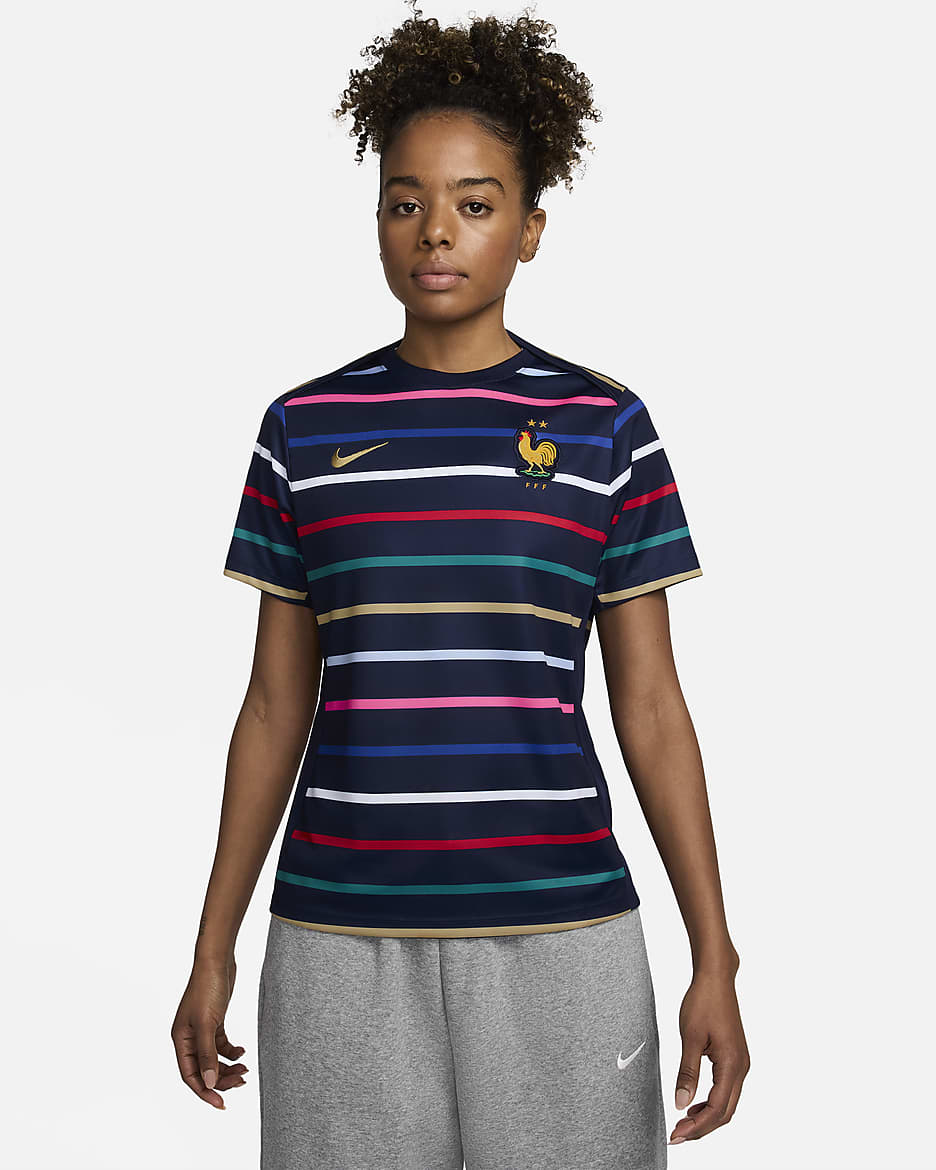 Maglia da calcio pre-partita Nike Dri-FIT FFF Academy Pro da donna – Home - Blackened Blue/Club Gold