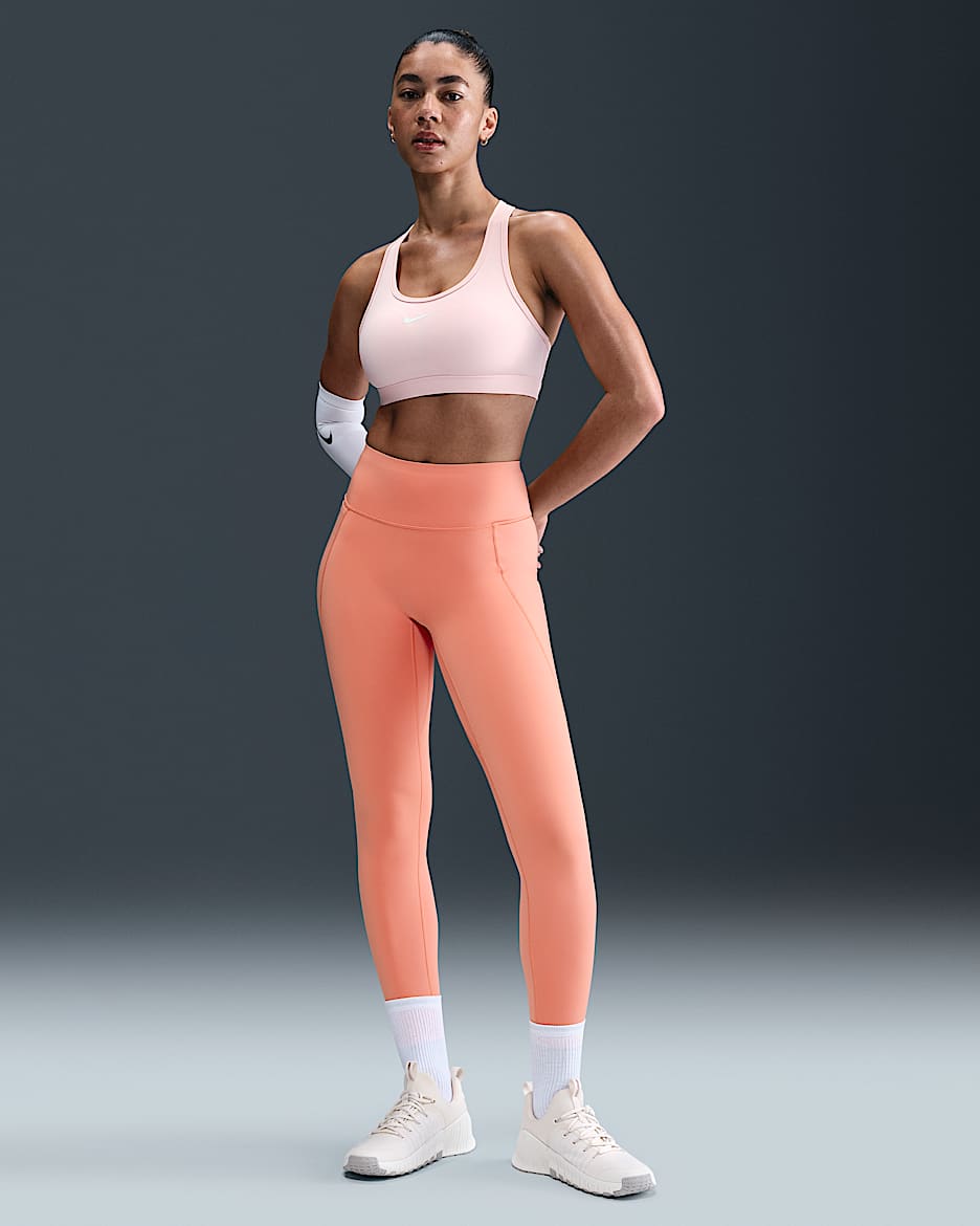Nike Universa Women's Medium-Support High-Waisted 7/8 Leggings with Pockets - Apricot Agate/Healing Orange/Healing Orange