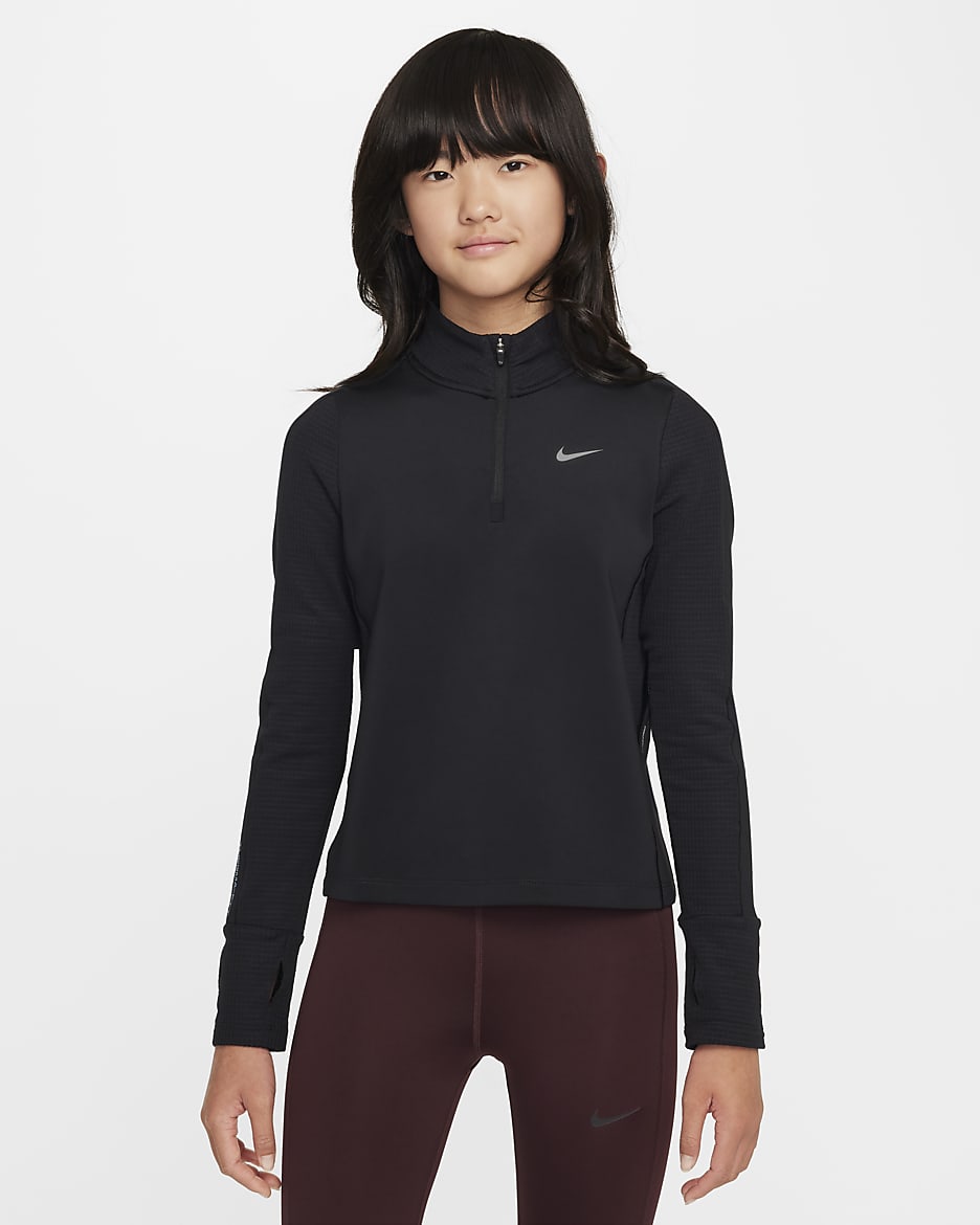 Haut à demi-zip Nike Pro Therma-FIT pour fille - Noir/Blanc