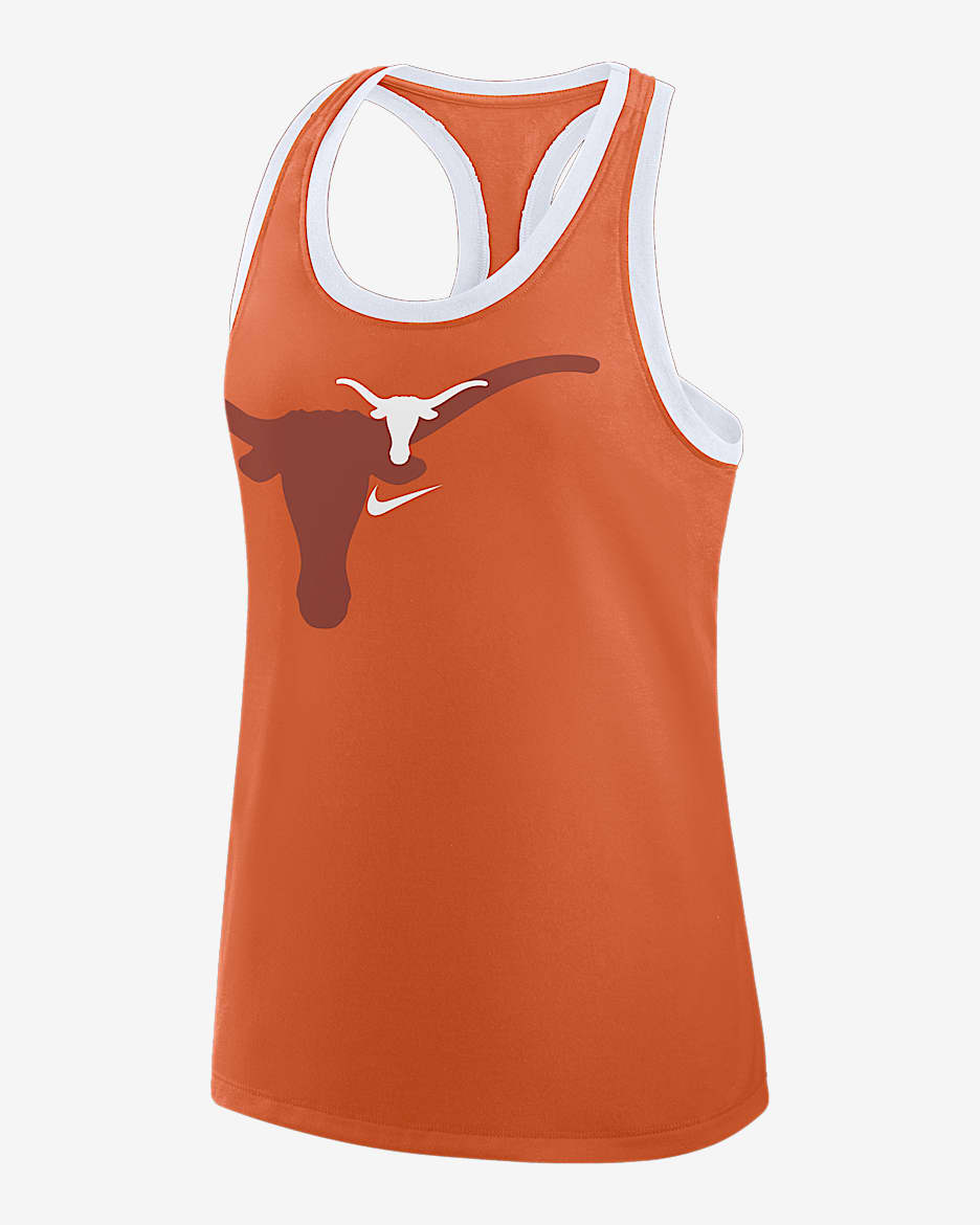 Camiseta de tirantes universitaria Nike con espalda deportiva para mujer Texas Primetime Shadow - Naranja