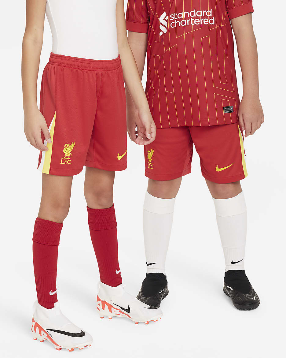 Liverpool F.C. 2024/25 Stadium Home Older Kids' Nike Dri-FIT Football Replica Shorts - Gym Red/White/Chrome Yellow