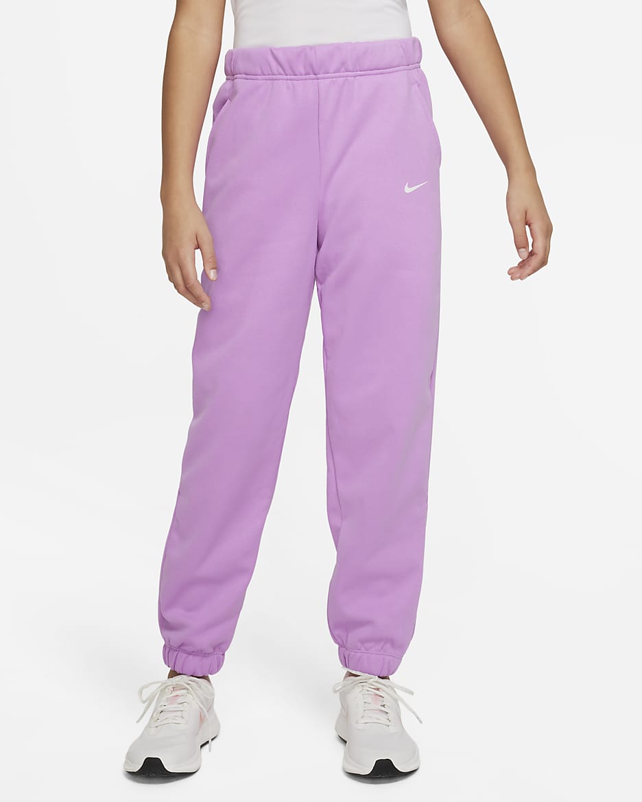 Nike Therma-FIT Big Kids' (Girls') Cuffed Pants - Rush Fuchsia/White