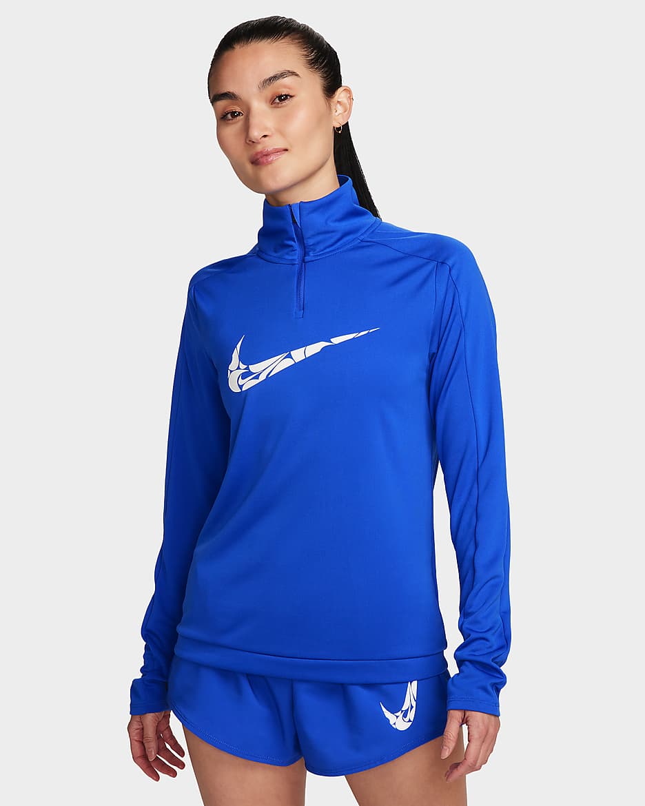 ナイキ スウッシュ ウィメンズ Dri-FIT 1/4ジップ ミッド レイヤー - ハイパーロイヤル/ホワイト