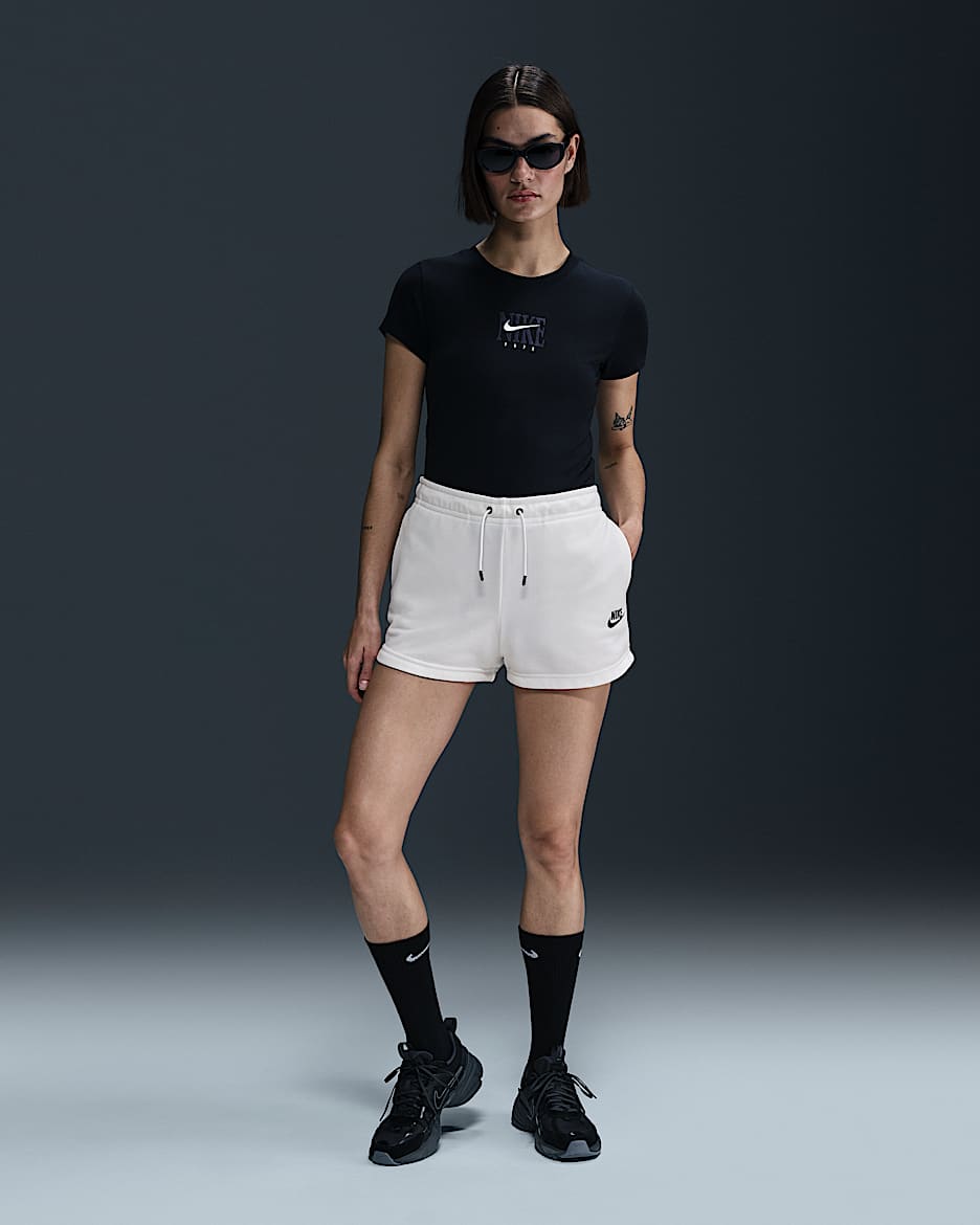 Shorts de French Terry para mujer Nike Sportswear Essential - Blanco/Negro