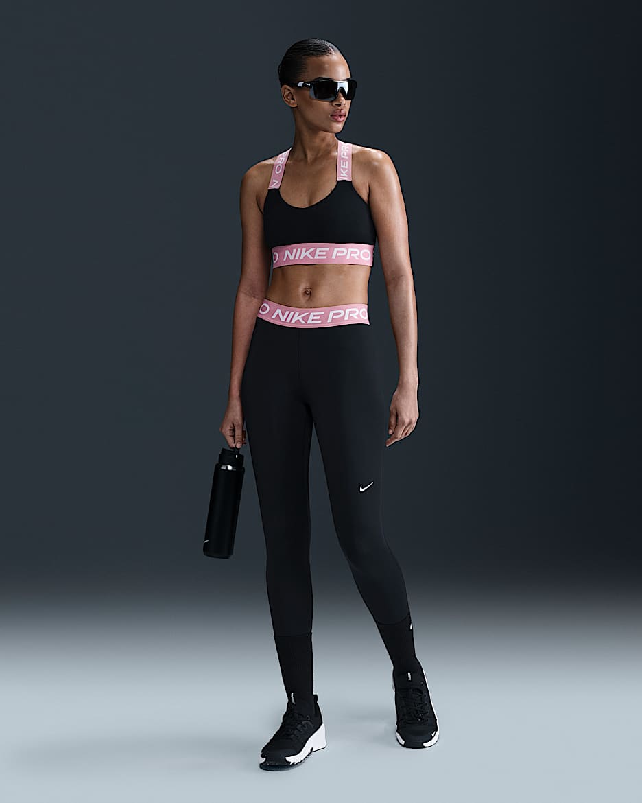 Nike Pro Women's Mid-Rise Crop Mesh-Panel Leggings - Black/Elemental Pink/White
