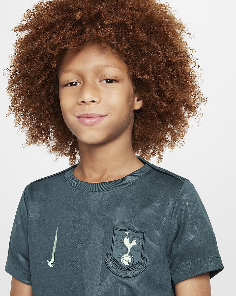 Tottenham Hotspur Academy Pro (tredjedrakt) Nike Dri-FIT fotballtrøye for oppvarming til store barn - Faded Spruce/Enamel Green