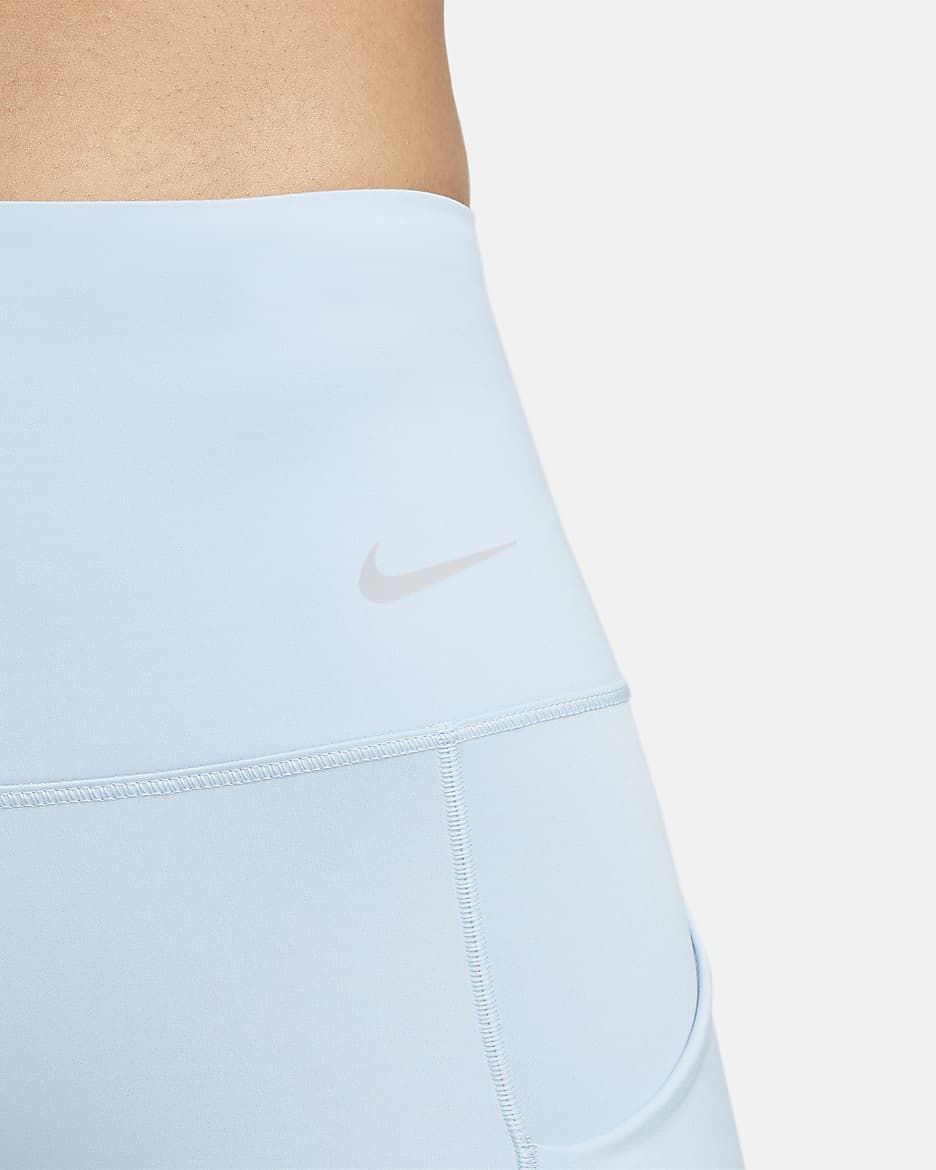 Nike Go erős tartást adó, középmagas derekú, teljes hosszúságú női leggings zsebekkel - Light Armory Blue/Fekete