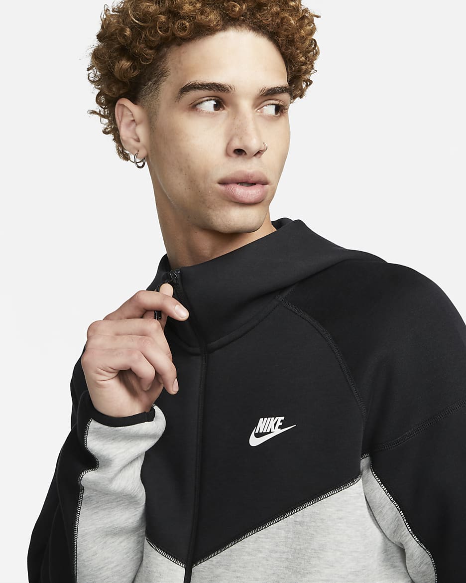 Sweat à capuche et zip Nike Sportswear Tech Fleece Windrunner pour homme - Dark Grey Heather/Noir/Blanc