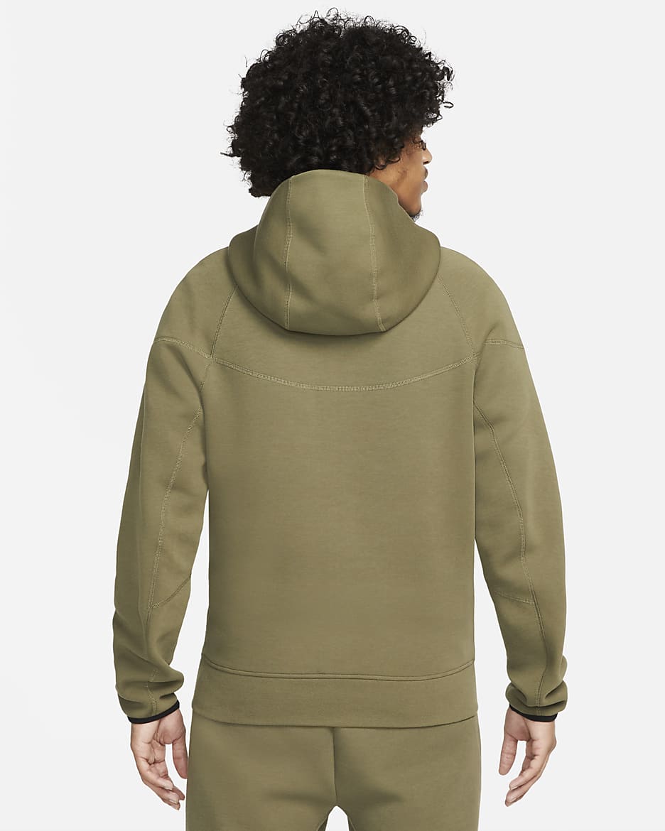 Pánská mikina s kapucí a dlouhým zipem Nike Sportswear Tech Fleece Windrunner - Medium Olive/Černá