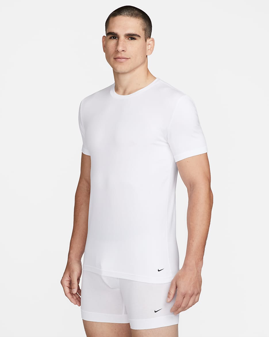 Nike Dri-FIT Essential Cotton Stretch Men's Slim Fit Crew Neck Undershirt (2-Pack) - White