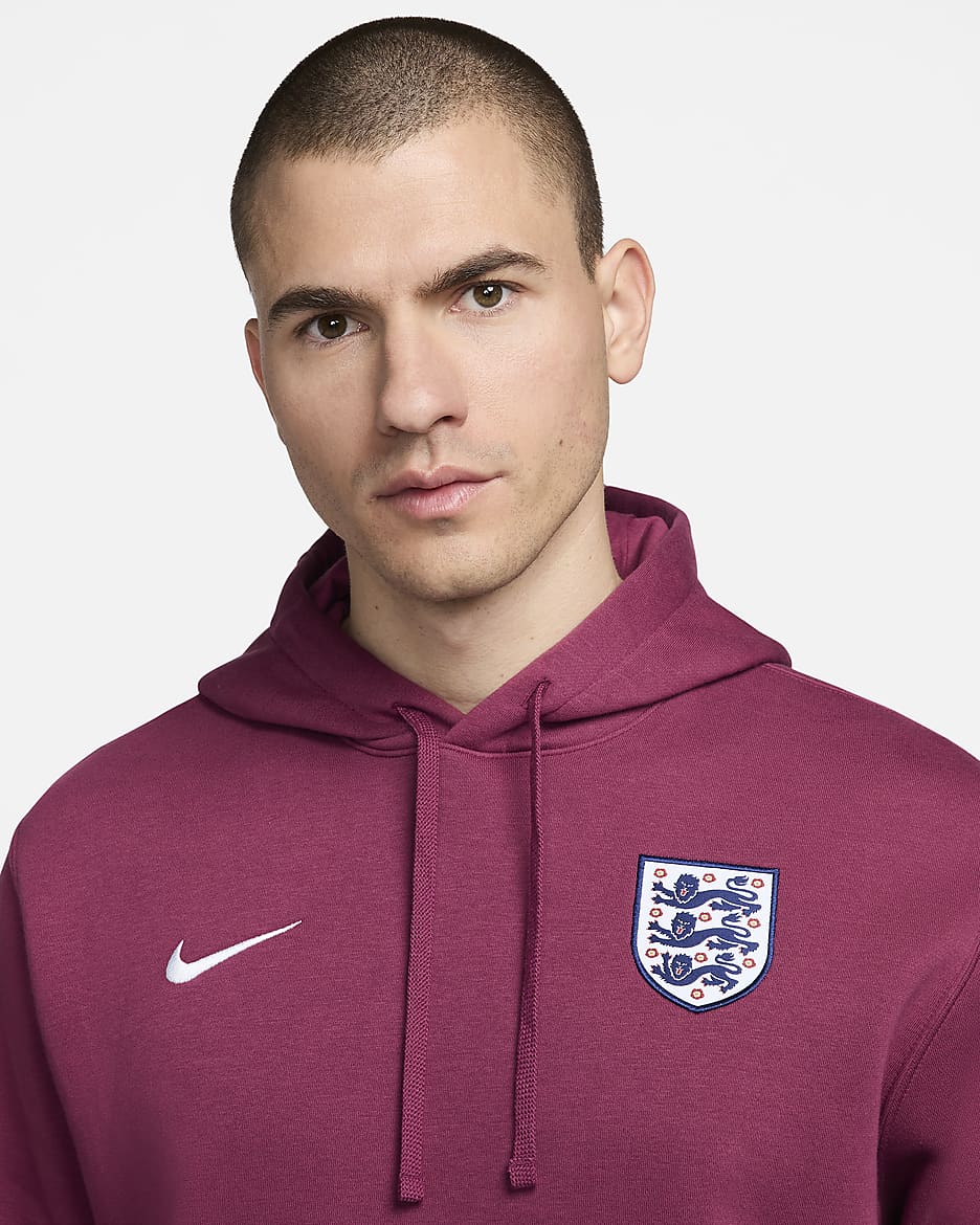 İngiltere Club Nike Erkek Kapüşonlu Futbol Sweatshirt'ü - Rosewood/Beyaz