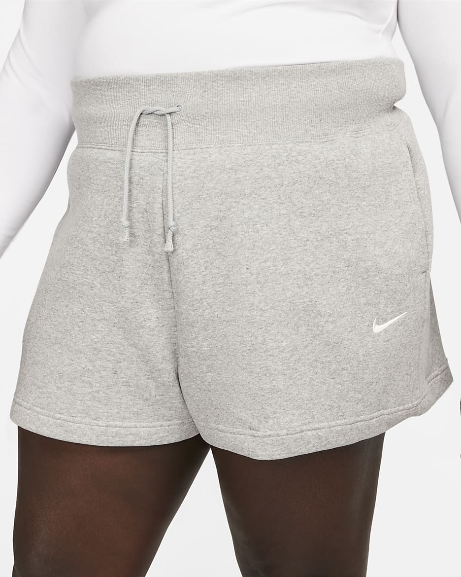 Shorts de cintura alta con ajuste holgado para mujer (talla grande) Nike Sportswear Phoenix - Gris oscuro jaspeado/Vela