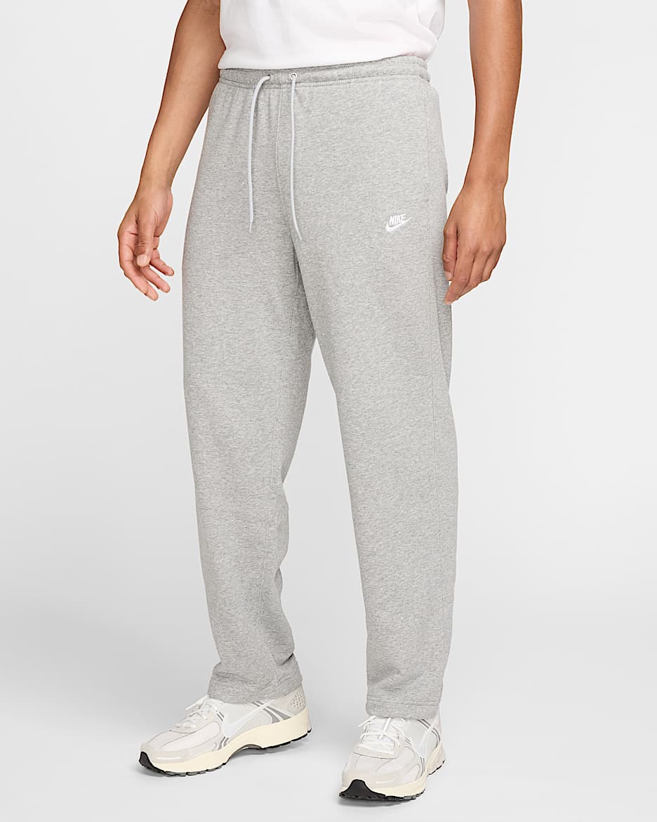 Pantaloni in French Terry con bordo aperto Nike Club – Uomo - Dark Grey Heather/Light Smoke Grey/Bianco