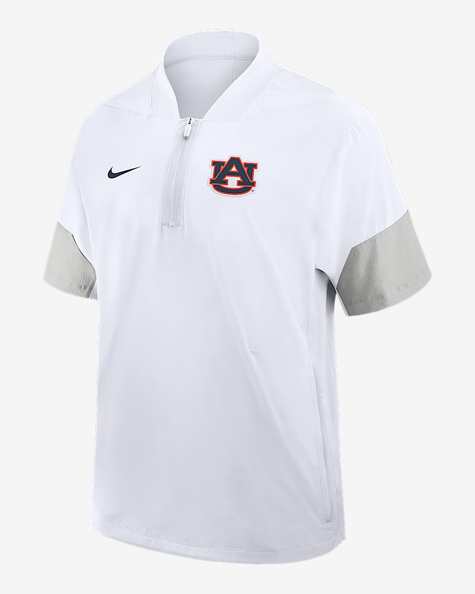 Auburn Sideline Coach Men's Nike College 1/2-Zip Short-Sleeve Hooded Jacket - White