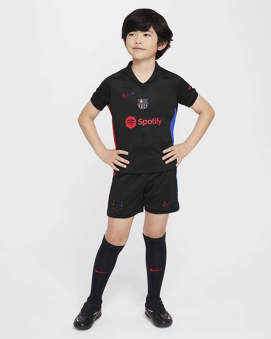 Segunda equipación Stadium FC Barcelona 2024/25 Equipación de tres piezas Replica Nike Football - Niño/a pequeño/a - Negro/University Red/Hyper Royal/Negro