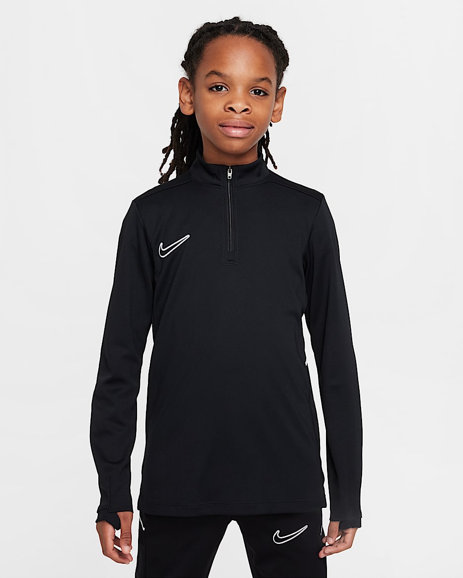Maglia da calcio per allenamento Dri-FIT a manica lunga con zip a 1/4 Nike Academy – Ragazzo/a - Nero/Nero/Bianco