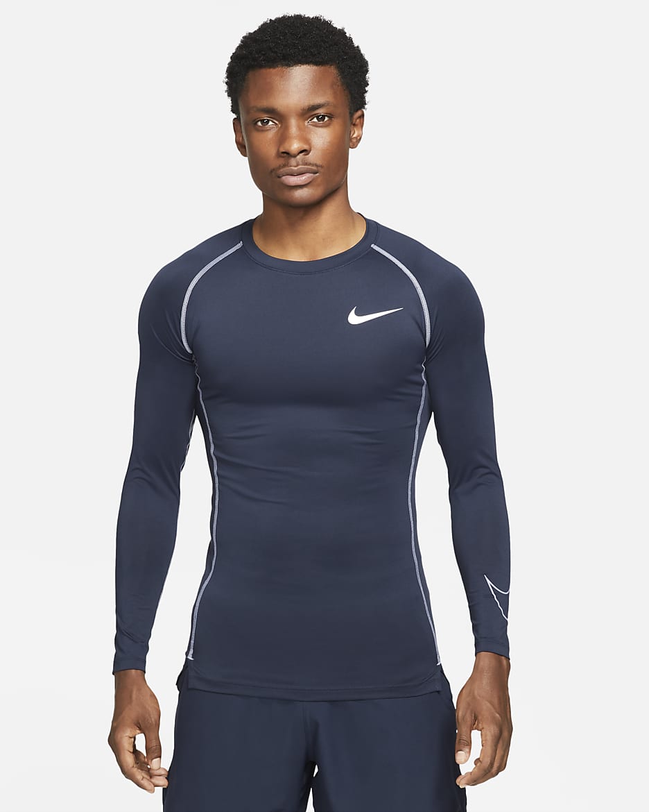 Nike Pro Dri-FIT Men's Tight Fit Long-Sleeve Top - Obsidian/Iron Purple/Iron Purple