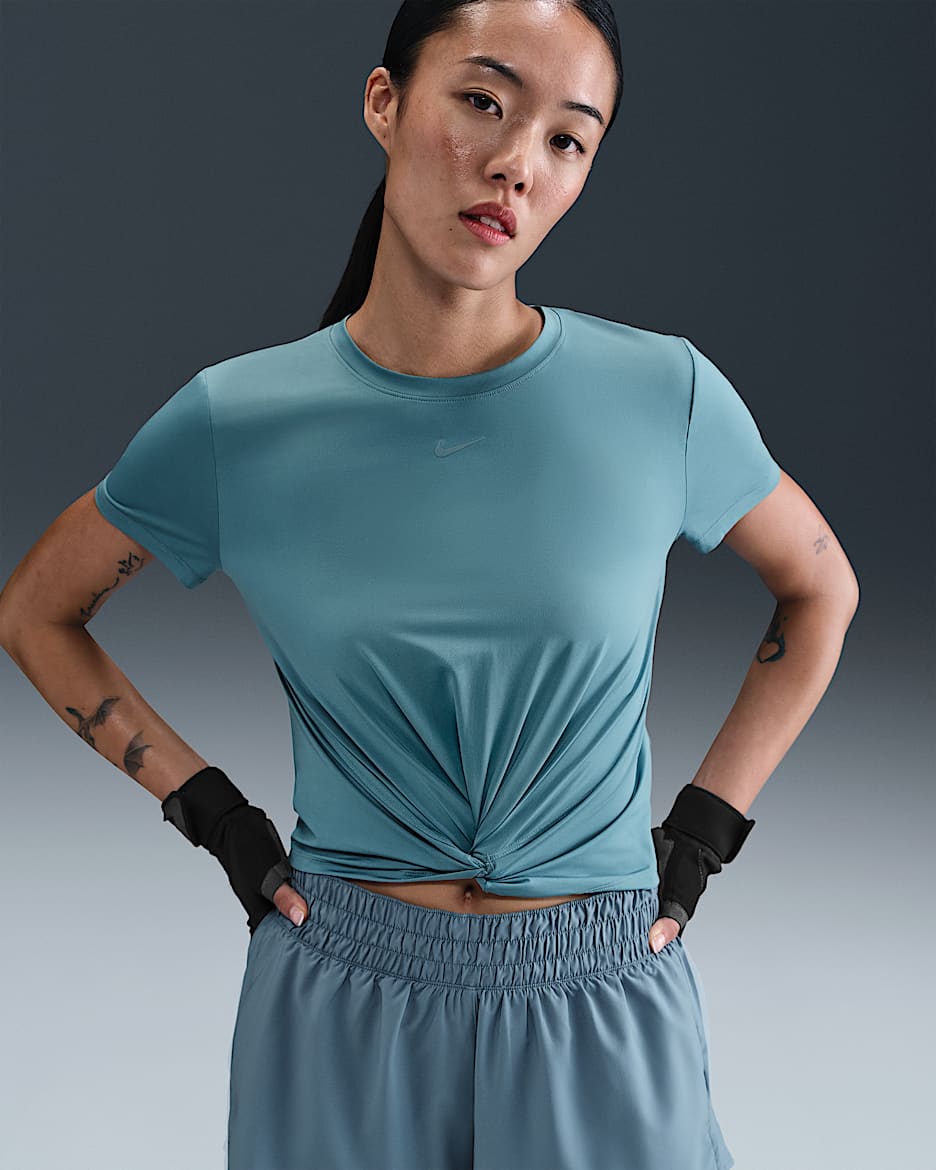 Nike One Classic Twist Women's Dri-FIT Short-Sleeve Top - Smoky Blue/Black