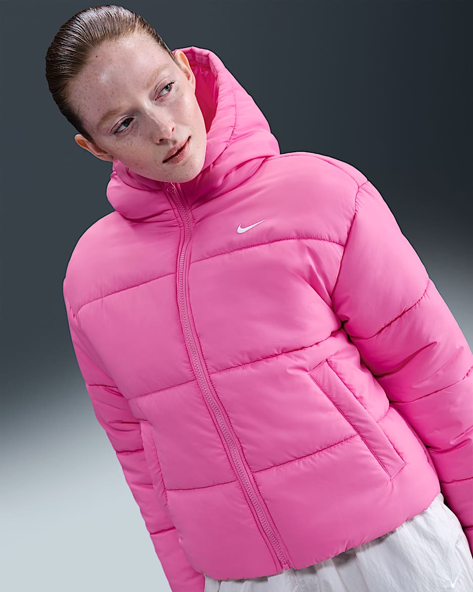 Nike Sportswear Classic Puffer Women's Therma-FIT Loose Hooded Jacket - Playful Pink/White