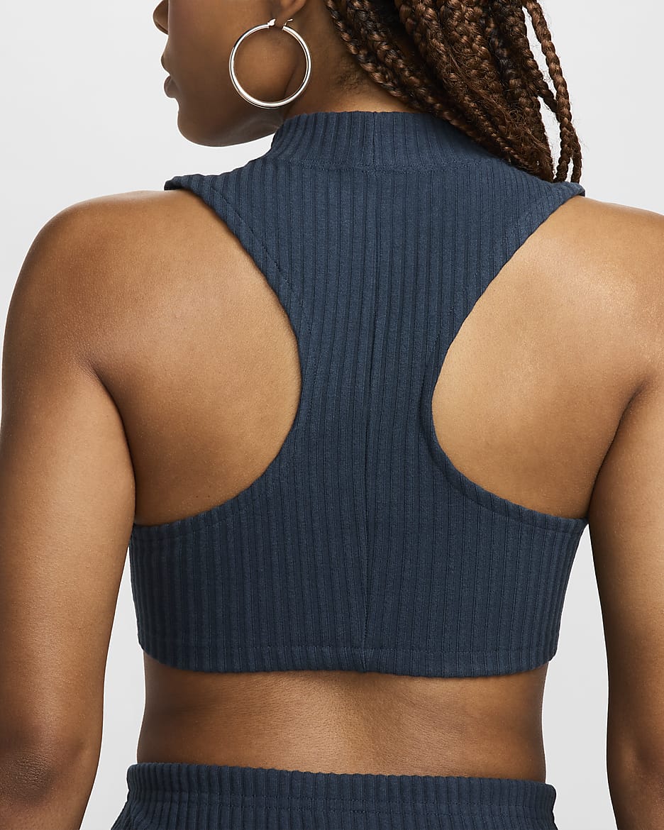 Nike Sportswear Chill Rib Women's Tight Mock-Neck Cropped Tank Top - Armoury Navy/Armoury Navy