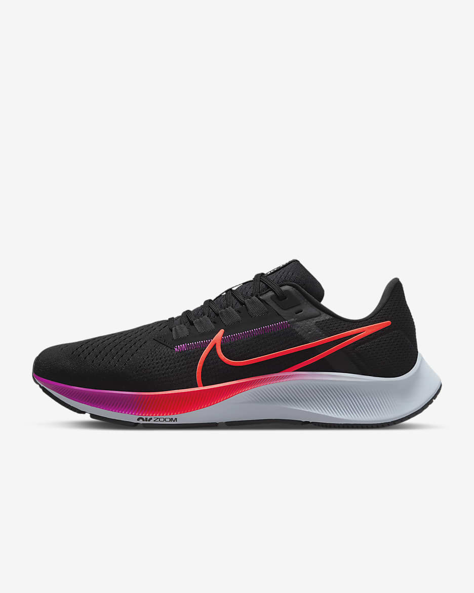 Nike Pegasus 38 Men's Road Running Shoes - Black/Off Noir/Hyper Violet/Flash Crimson