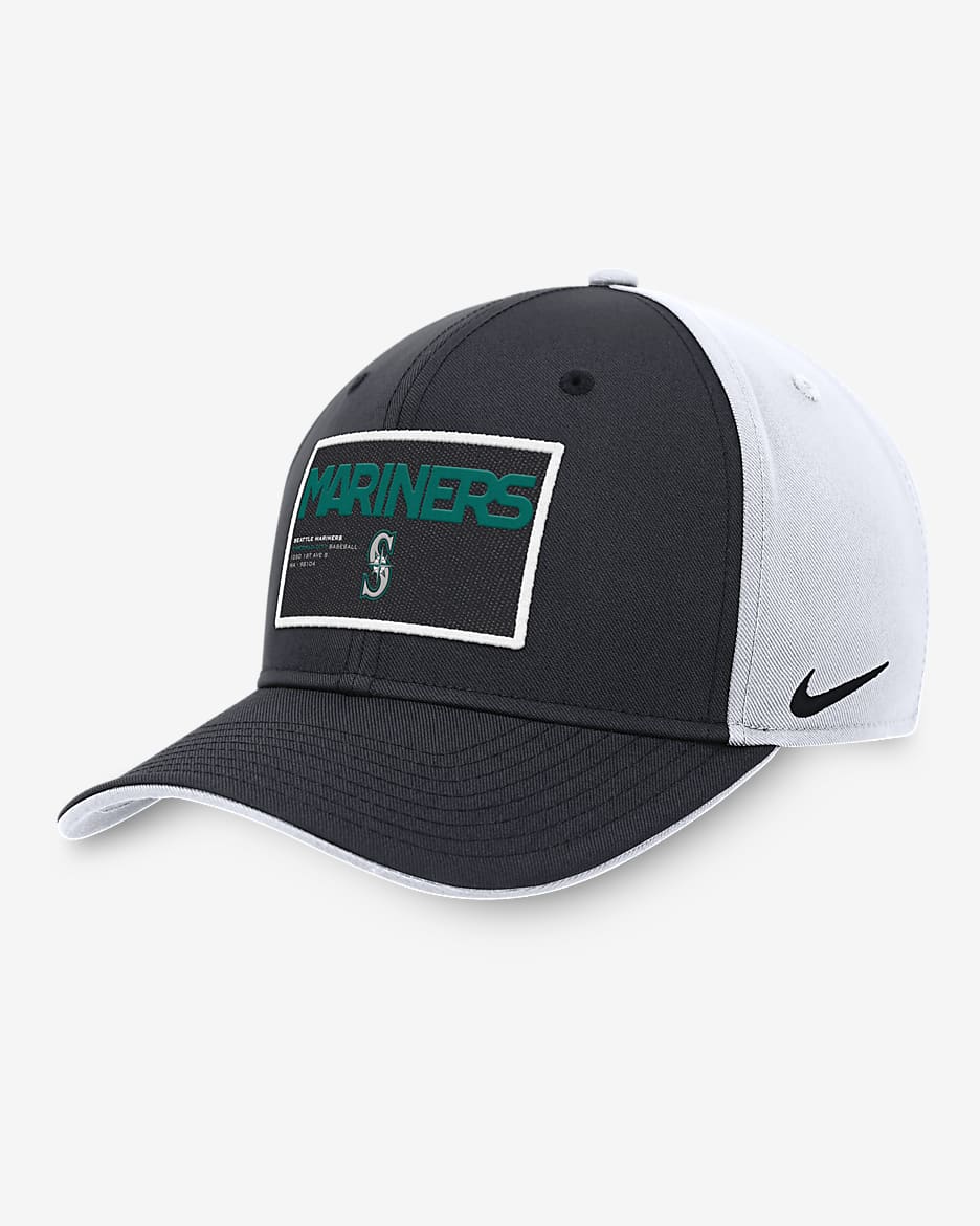 Gorra ajustable Nike MLB para hombre Seattle Mariners Classic99 Color Block - Azul marino/Blanco